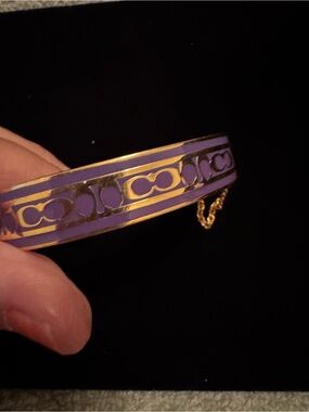 Coach Gold-Tone Purple Enamel Logo Bangle Bracelet